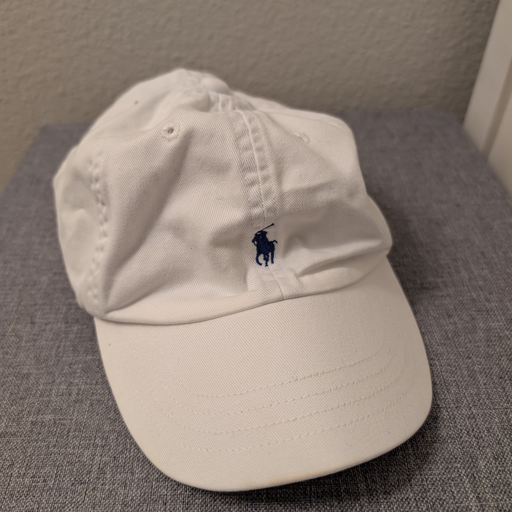 Ralph Lauren White Polo Cap with Blue Logo - Boys